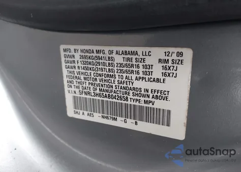 2010 Honda Odyssey Ex-L from USA, damaged, VIN 5FNRL3H65AB042658